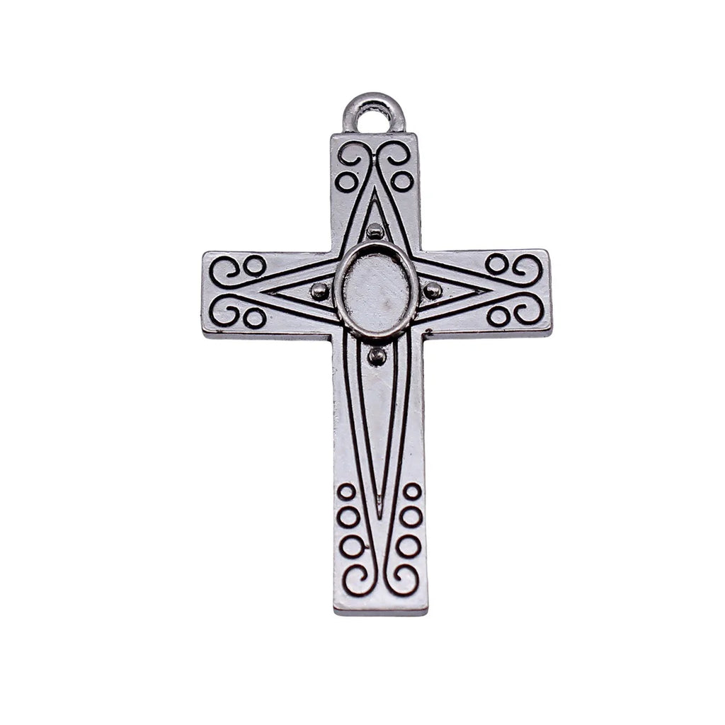 50x31mm 5.8g Antique Silver Zinc Alloy Patterned Cross Charm Pendant for DIY Necklace Jewelry Making