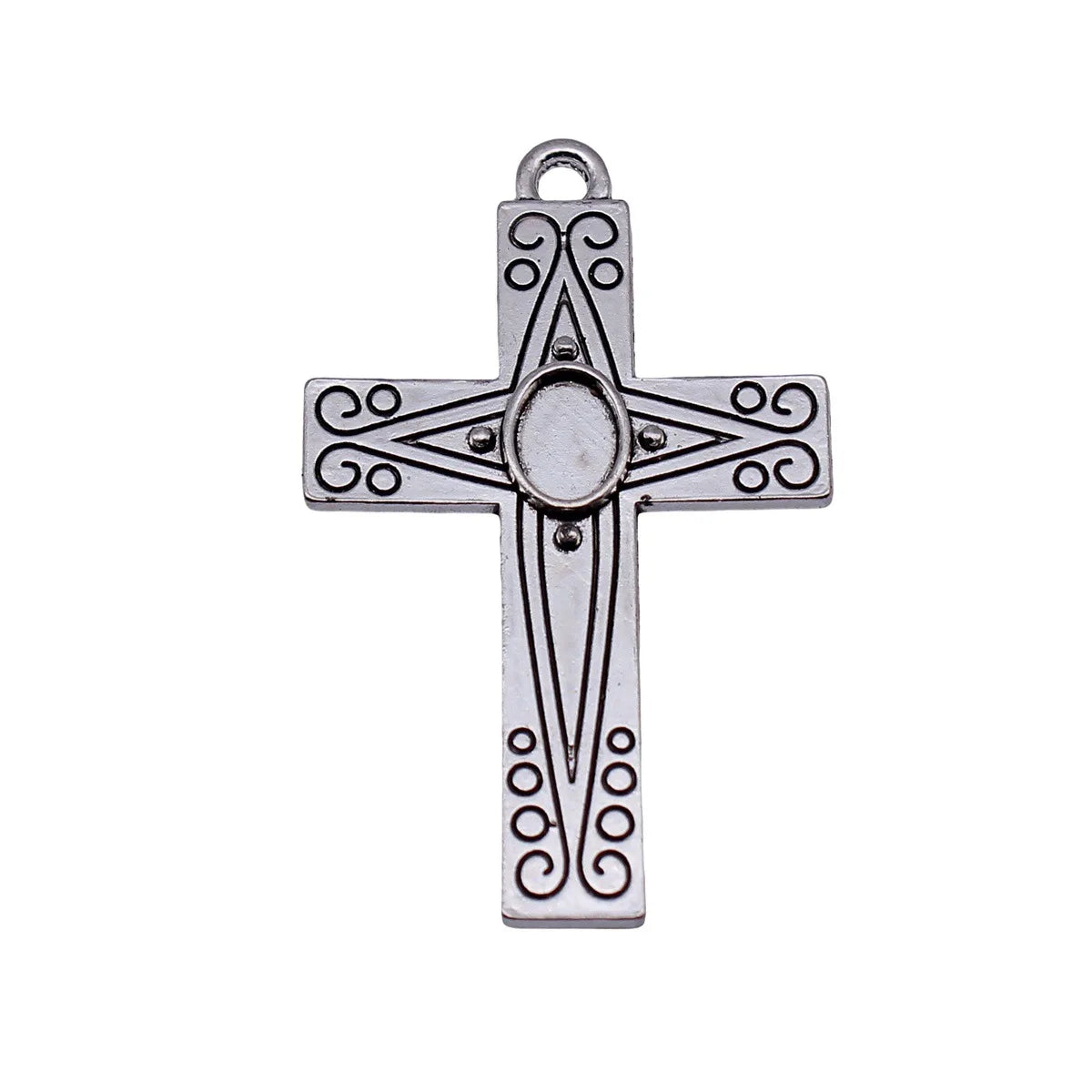 50x31mm 5.8g Antique Silver Zinc Alloy Patterned Cross Charm Pendant for DIY Necklace Jewelry Making
