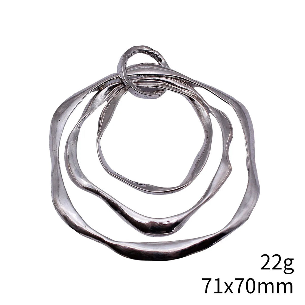 71x70mm 22g Multicolor Zinc Alloy Three Layer Hollow Hammered Round Ring Charm Pendant for Necklace Making