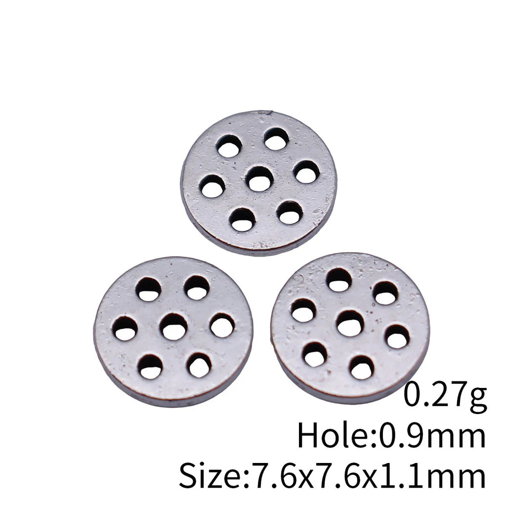 7.6x7.6x1.1mm 0.27g White K Tone Blackened Zinc Alloy Multi Hole Round Disc Jewelry Findings for DIY Earrings