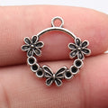 22x22mm 1.9g Antique Silver Zinc Alloy Flower Butterfly Round Ring Charm Pendant for DIY Earrings
