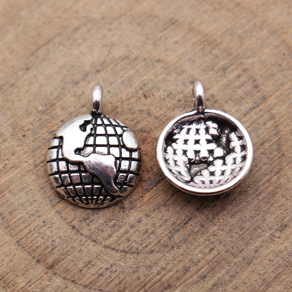 13x10mm 0.58g Antique Silver Zinc Alloy Earth Map Charm Pendant for DIY Travel Necklace Jewelry Making
