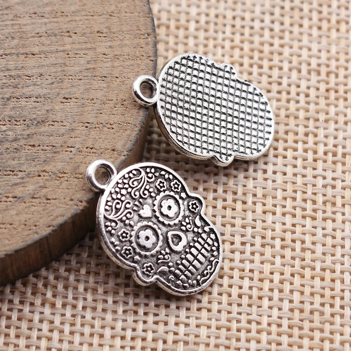 22x15mm 1.8g Zinc Alloy Floral Skull Flower Charm Pendant for DIY Bracelet Necklace Jewelry Making