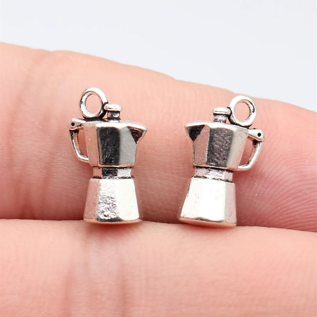 15x10x6.9mm 2.2g Antique Silver Zinc Alloy 3D Espresso Coffee Pot Charm Pendant for DIY Necklace Making