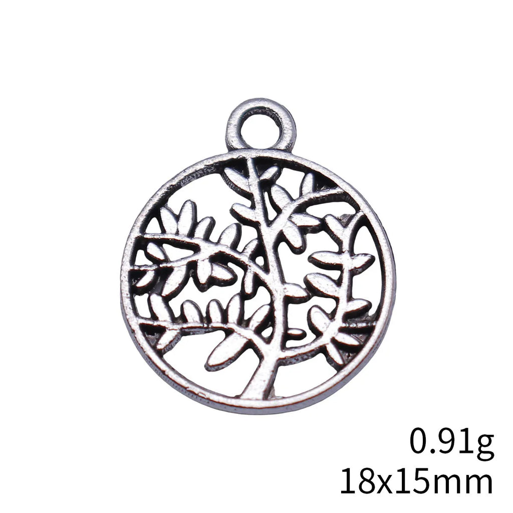 18x15mm 0.91g Antique Silver Zinc Alloy Hollow Round Tree Charm Pendant for DIY Necklace Bracelet