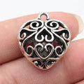 27x24x12mm 5.2g Antique Silver Zinc Alloy Floral Heart Hollow Charm Pendant for DIY Necklace Bracelet Making