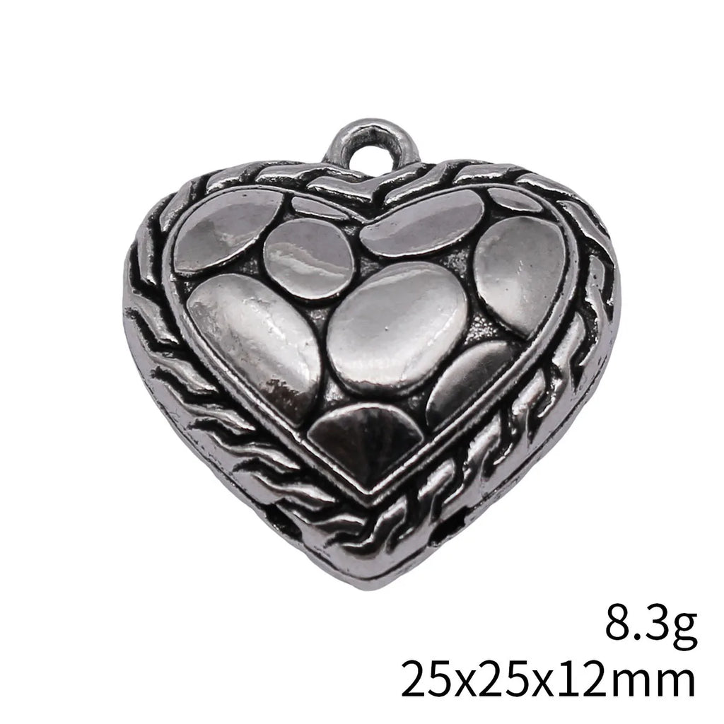 25x25x12mm 8.3g Antique Silver Zinc Alloy Pebble Texture Heart Charm Pendant for DIY Necklace Making