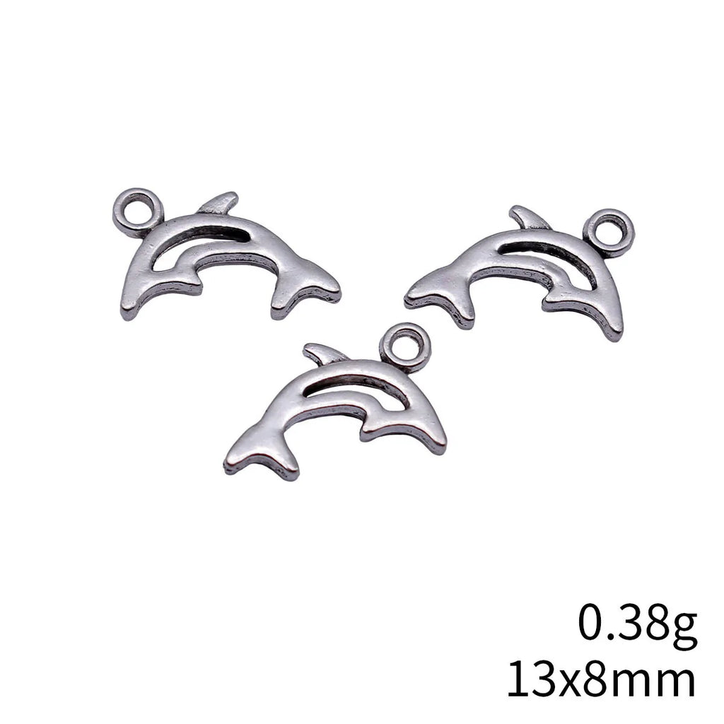 13x8mm 0.38g Antique Silver Zinc Alloy Hollow Dolphin small charm pendant for DIY bracelet necklace making