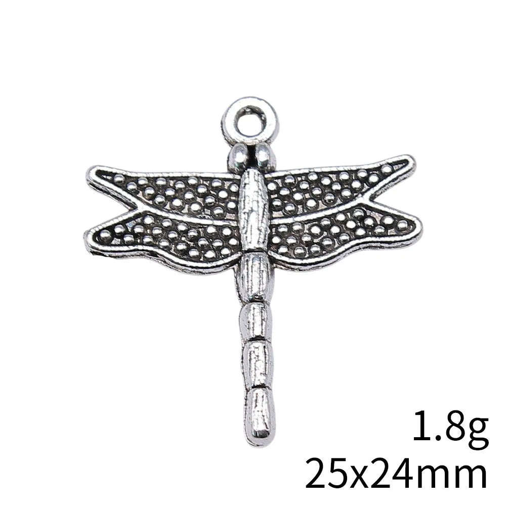 25x24mm 1.8g Antique Silver Zinc Alloy Dragonfly Charm Pendant for Necklace Bracelet DIY Jewelry