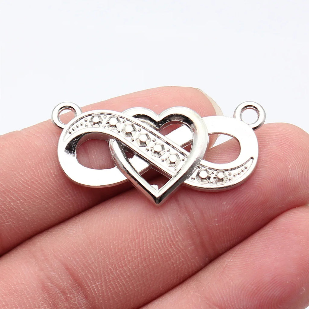 39x20mm 3.6g White K Zinc Alloy Infinity Heart Charm Pendant for DIY Necklace Bracelet Making