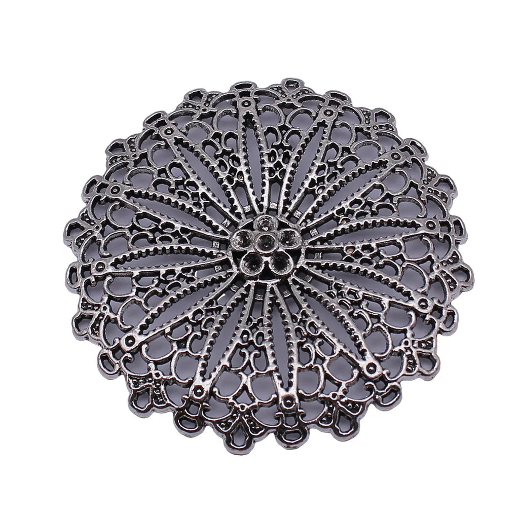 75x75mm 31g Antique Silver Zinc Alloy Hollow Round Floral Charm Pendant for DIY Statement Necklace Making
