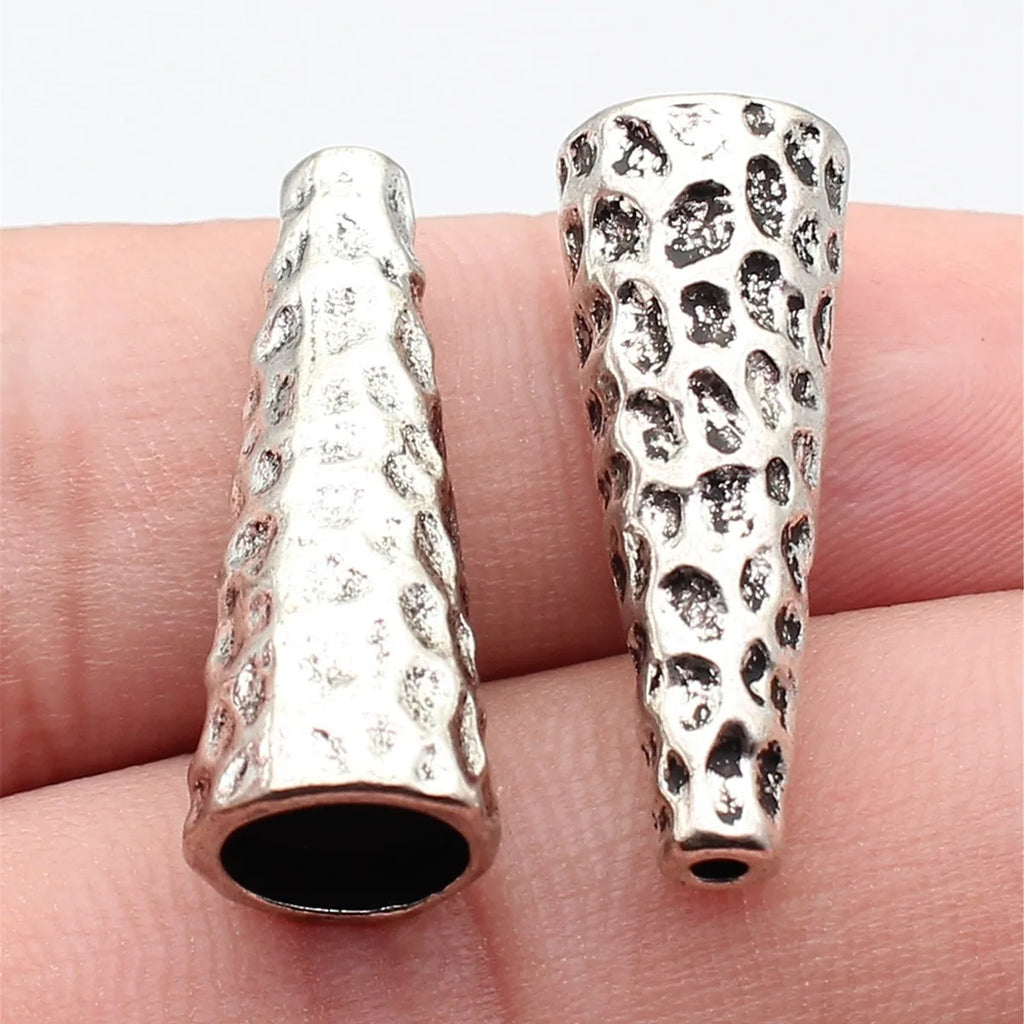 28x10x10mm 3.5g Multicolor Zinc Alloy Hammered Long Cone Tassel Cap for DIY Earrings Pendant Making