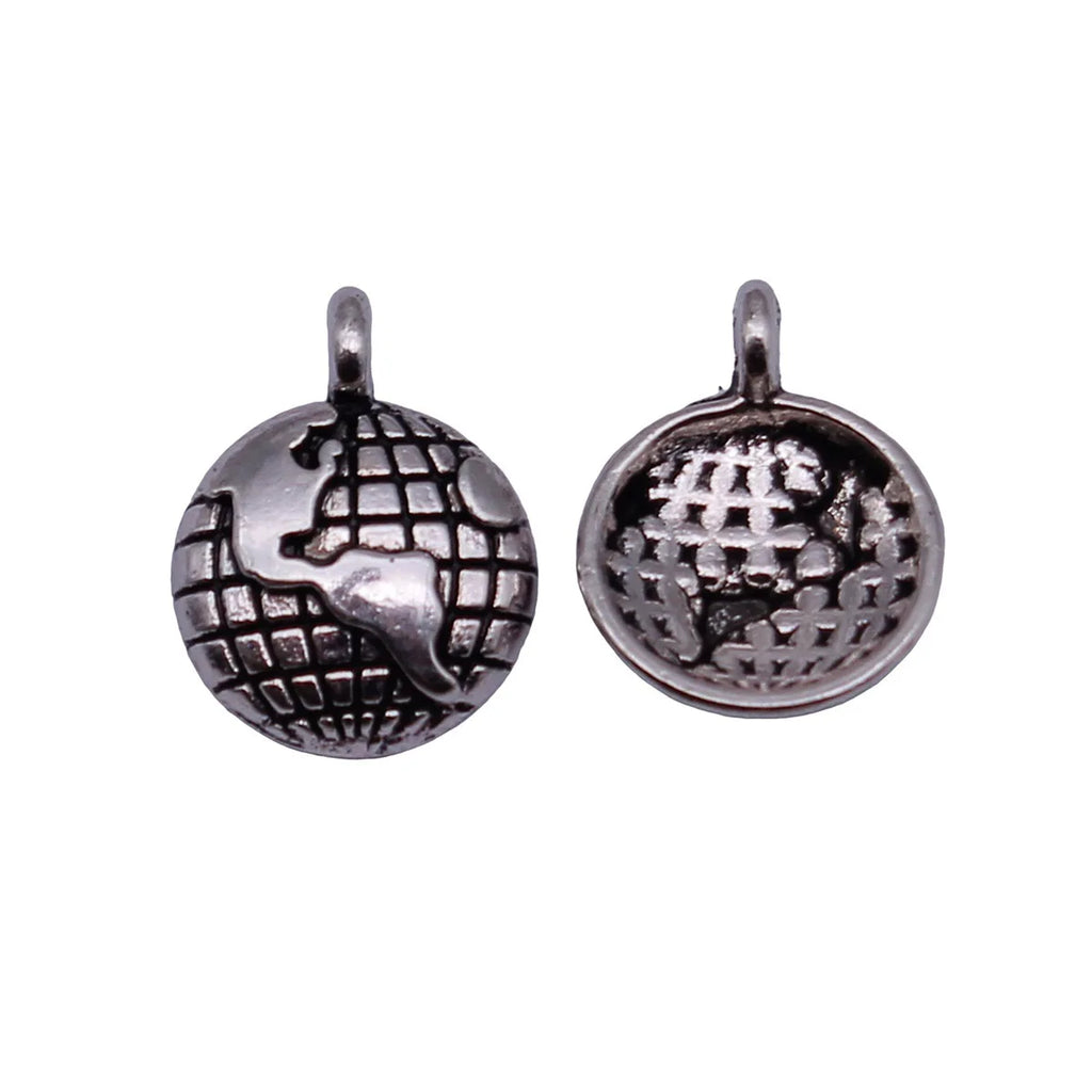 13x10mm 0.58g Antique Silver Zinc Alloy Earth Map Charm Pendant for DIY Travel Necklace Jewelry Making