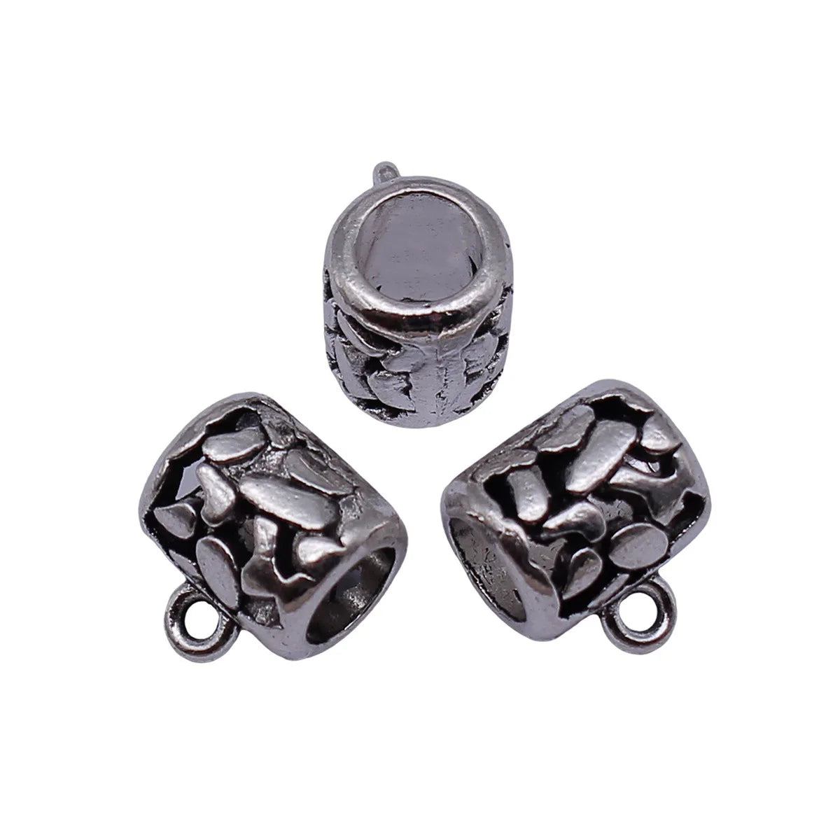 14x12x10mm 3.1g Antique Silver Zinc Alloy Hollow Floral Large Hole Bail Connector for DIY Jewelry Findings