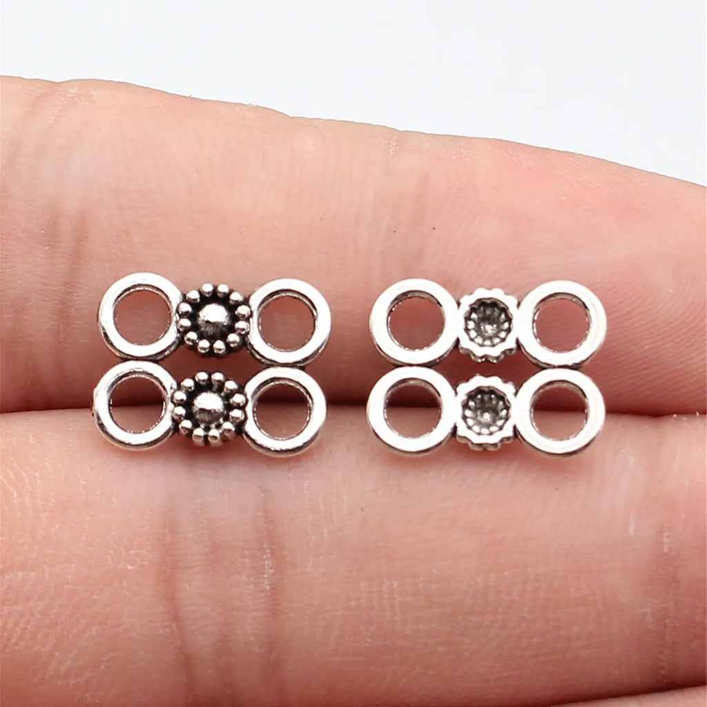 14x11mm 0.67g Antique Silver Zinc Alloy Round 4-Hole connector charm for DIY bracelet jewelry making