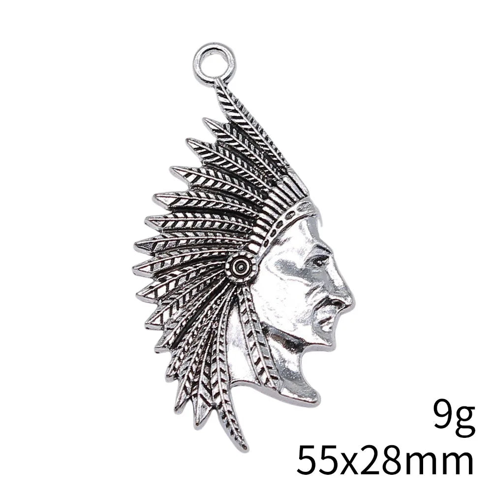 55x28mm 9g Multicolor Zinc Alloy Indian Chief Charm Pendant for DIY Necklace Jewelry Making
