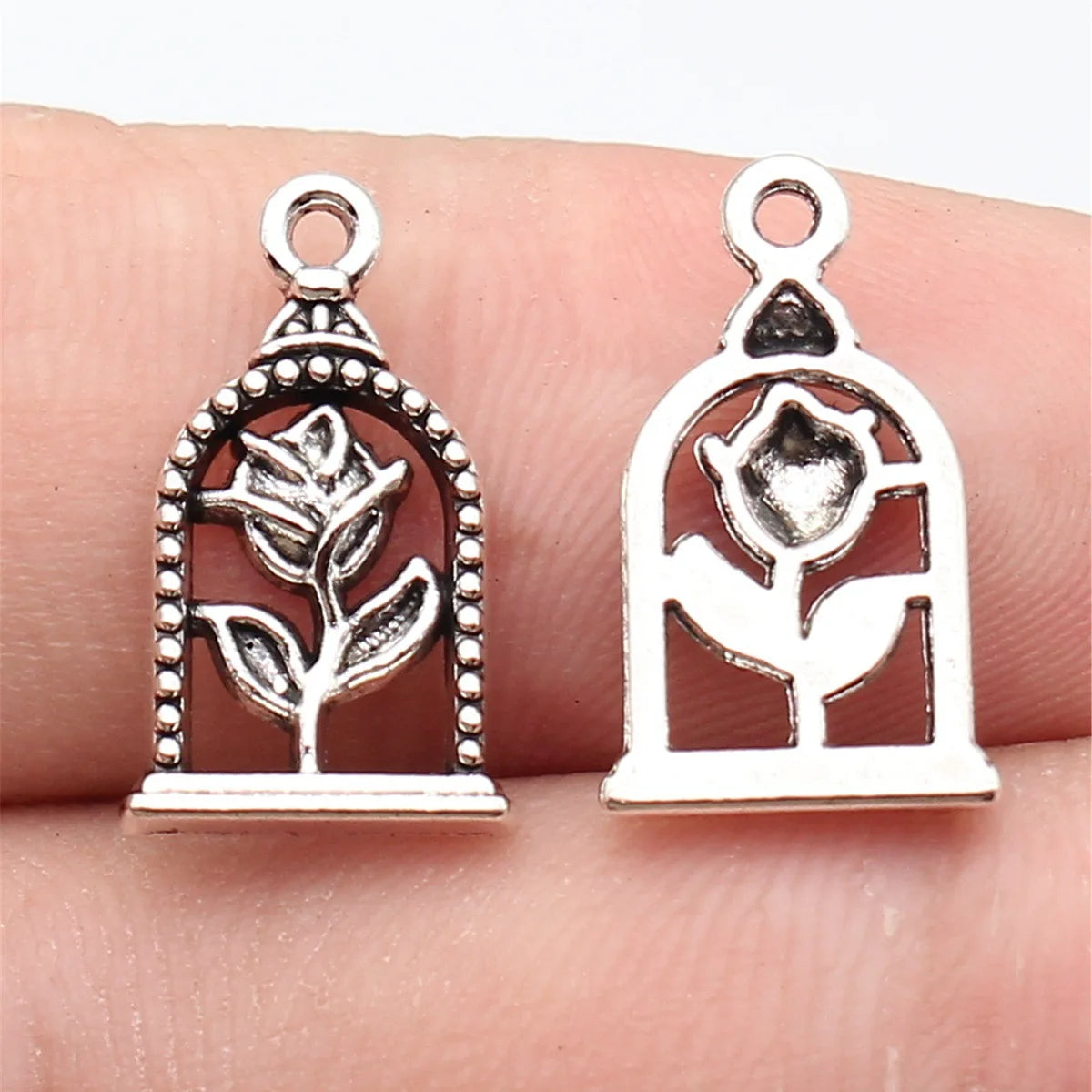 18x10mm 0.79g Antique Silver Zinc Alloy Rose Flower Charm Pendant for DIY Necklace Bracelet Making