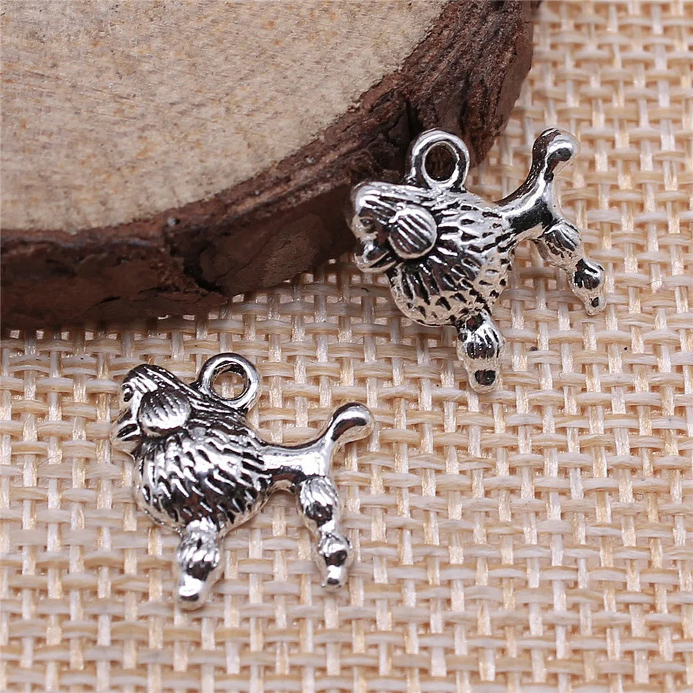14x14mm 0.8g Antique Silver Zinc Alloy Poodle Dog Charm Pendant for DIY Bracelet Necklace Jewelry