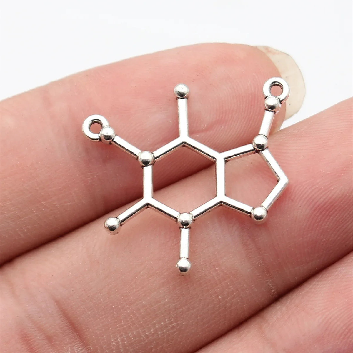 26x23mm 1.3g Antique Silver Zinc Alloy Caffeine Molecule Connector Charm for DIY Jewelry Making