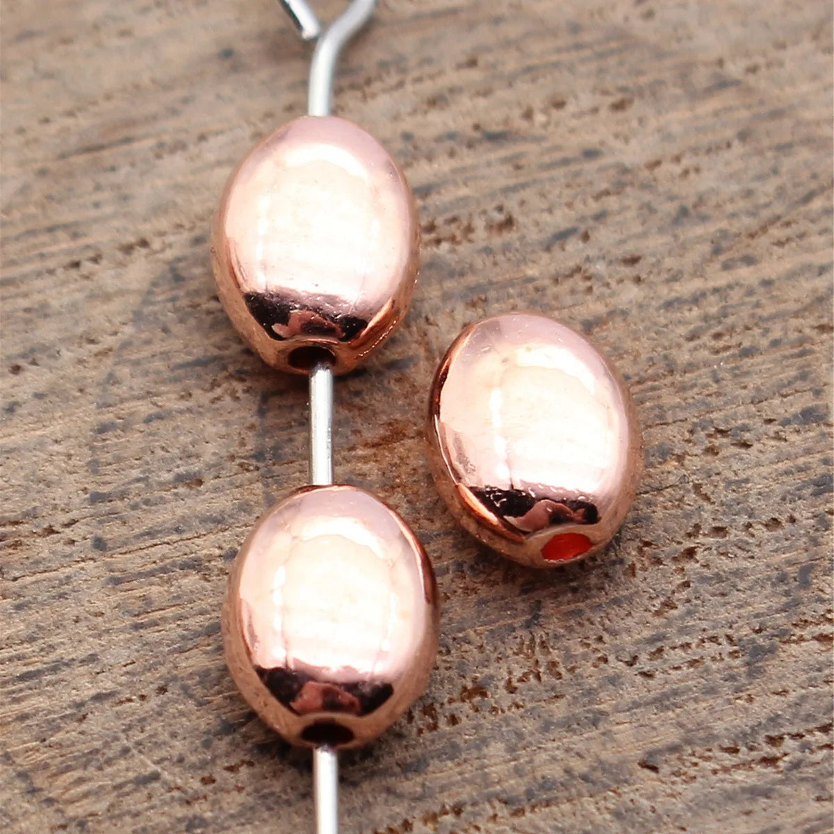 7.7x5.9x3.8mm 0.6g Rose Gold Zinc Alloy Oval Flat Spacer Round Beads for DIY Bracelet and Necklace Making