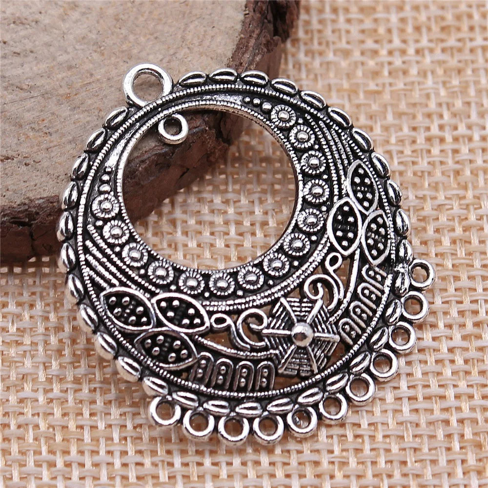 38x34mm 5.7g Multicolor Zinc Alloy Round Earring Connector Charm for DIY Earrings Jewelry Making