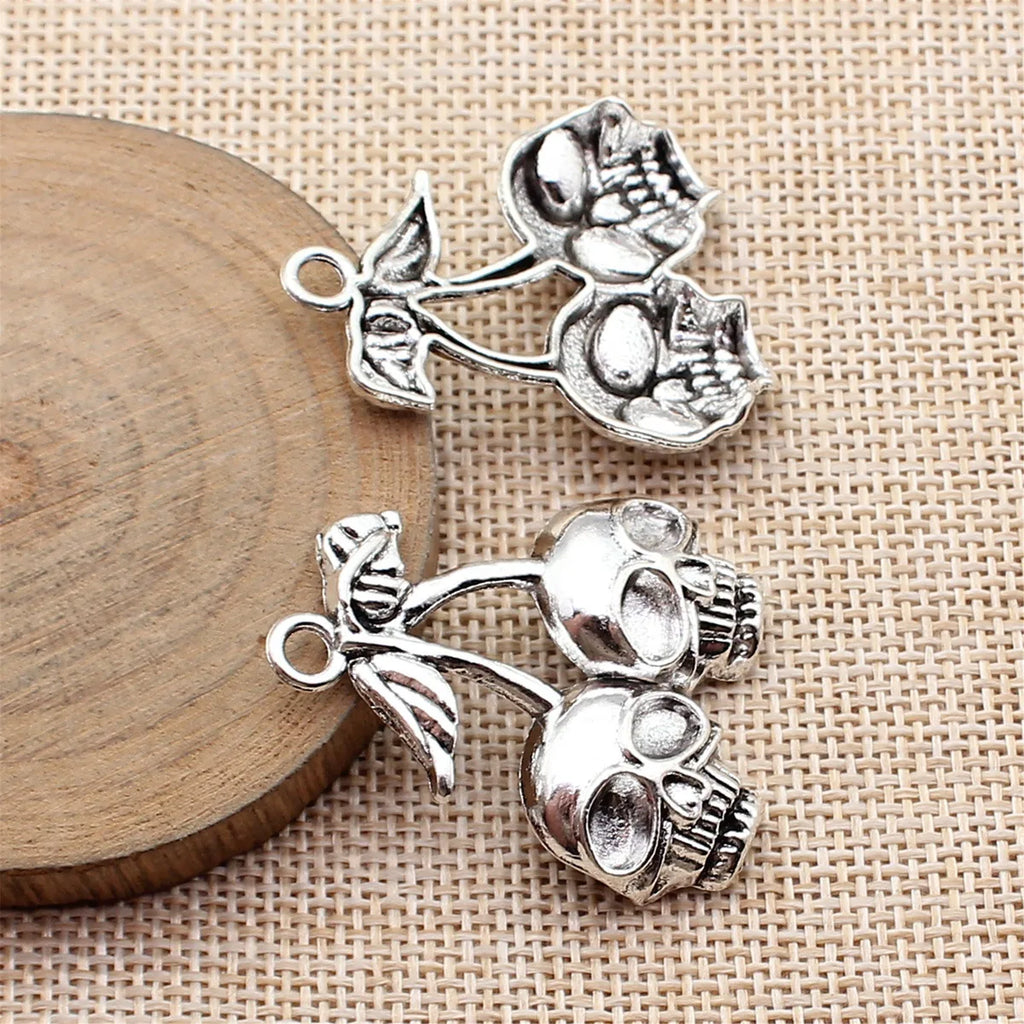 38x32mm 5.3g Antique Silver Zinc Alloy Skull Cherry Charm Pendant for DIY Necklace Jewelry Making