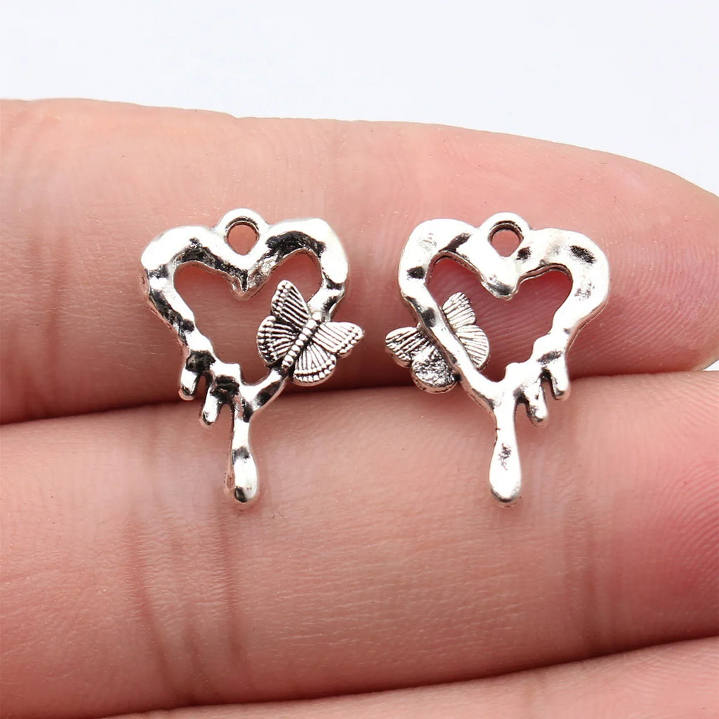 20x14mm 1.2g Antique Silver Zinc Alloy Hollow Butterfly Heart Charm Pendant for DIY Bracelet Jewelry