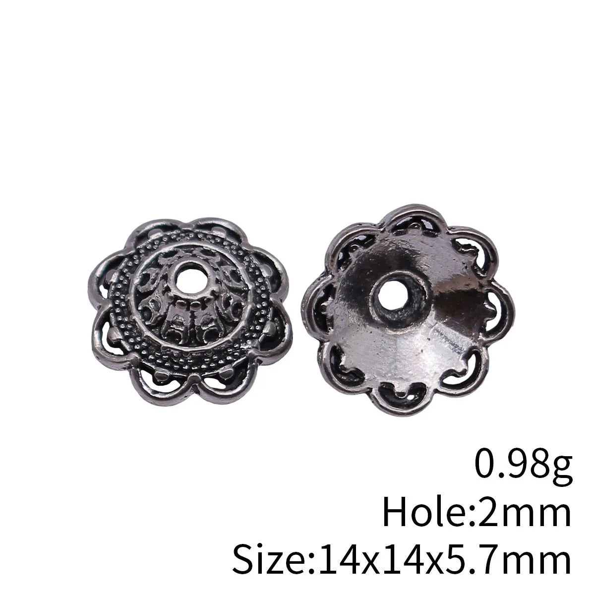 14x14x5.7mm 0.98g Antique Silver Zinc Alloy Flower Bead Cap Jewelry Findings for DIY Beaded Jewelry Making