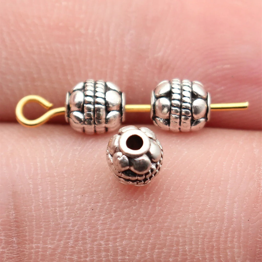 5.8x5.3x5.3mm 0.53g Antique Silver Tone Zinc Alloy Dotted Round Spacer Beads for DIY Bracelet Jewelry Making