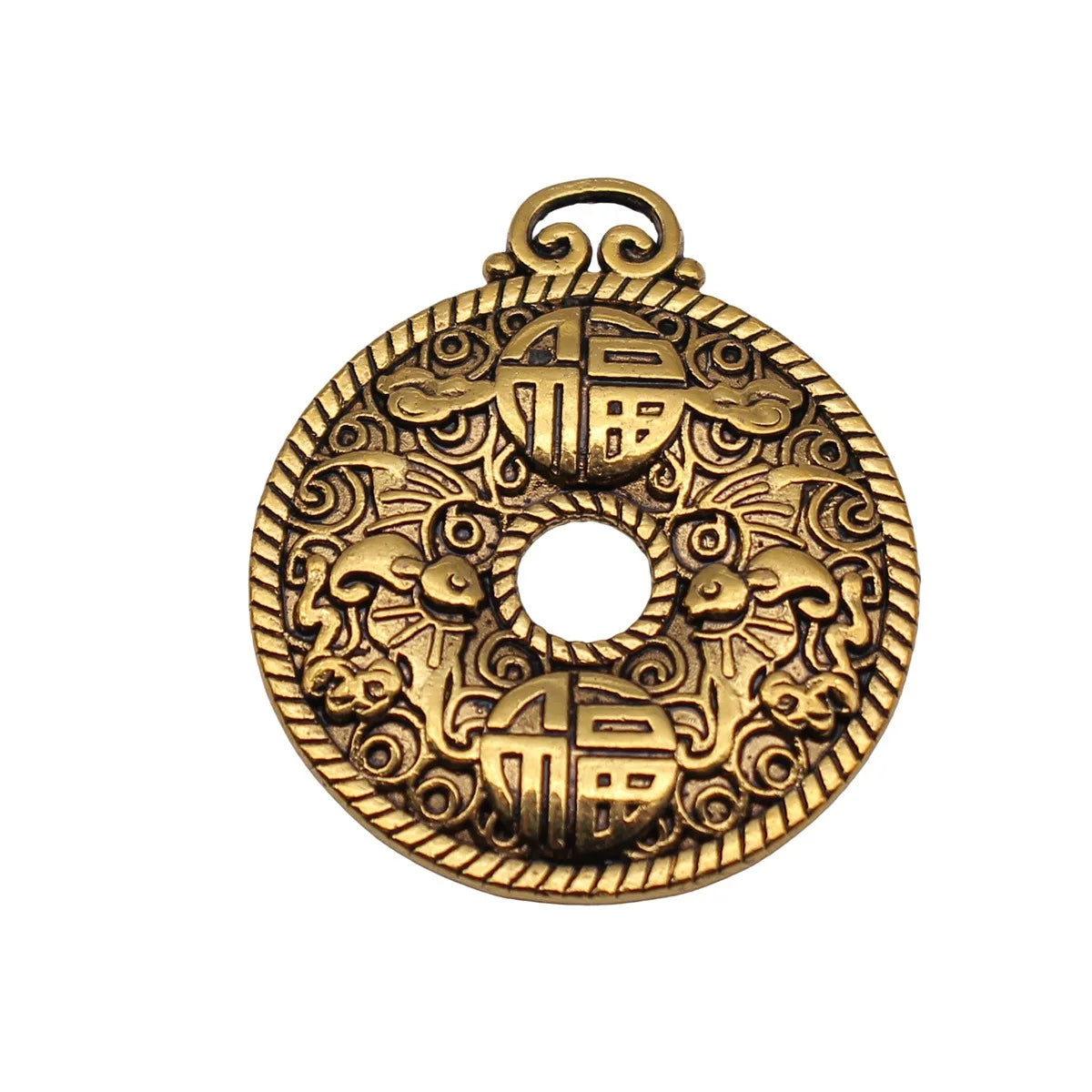 32x28mm 7.6g Antique Gold Zinc Alloy Five Blessings Peace Buckle Charm Pendant for DIY Jewelry Making
