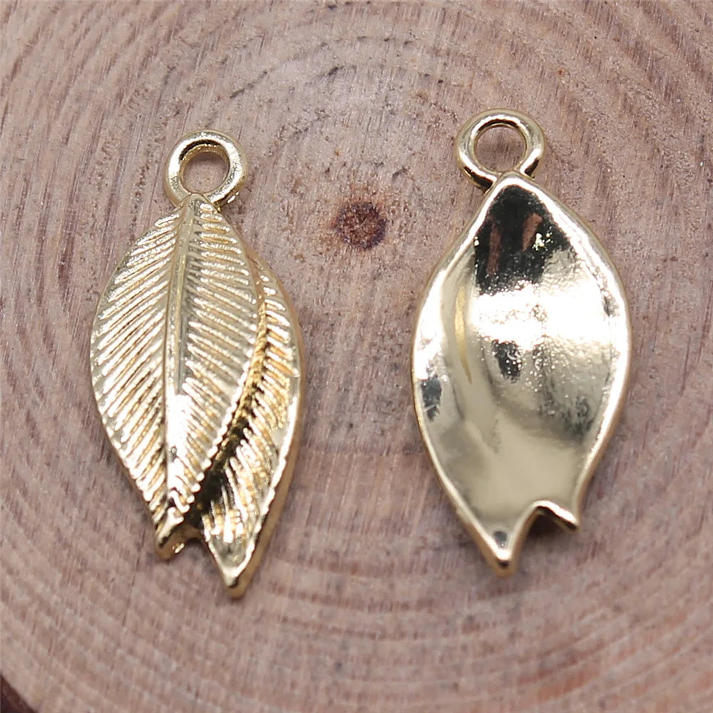 22x10mm 0.95g KC Gold Zinc Alloy Leaf Charm Pendant for DIY Necklace Bracelet Jewelry Making