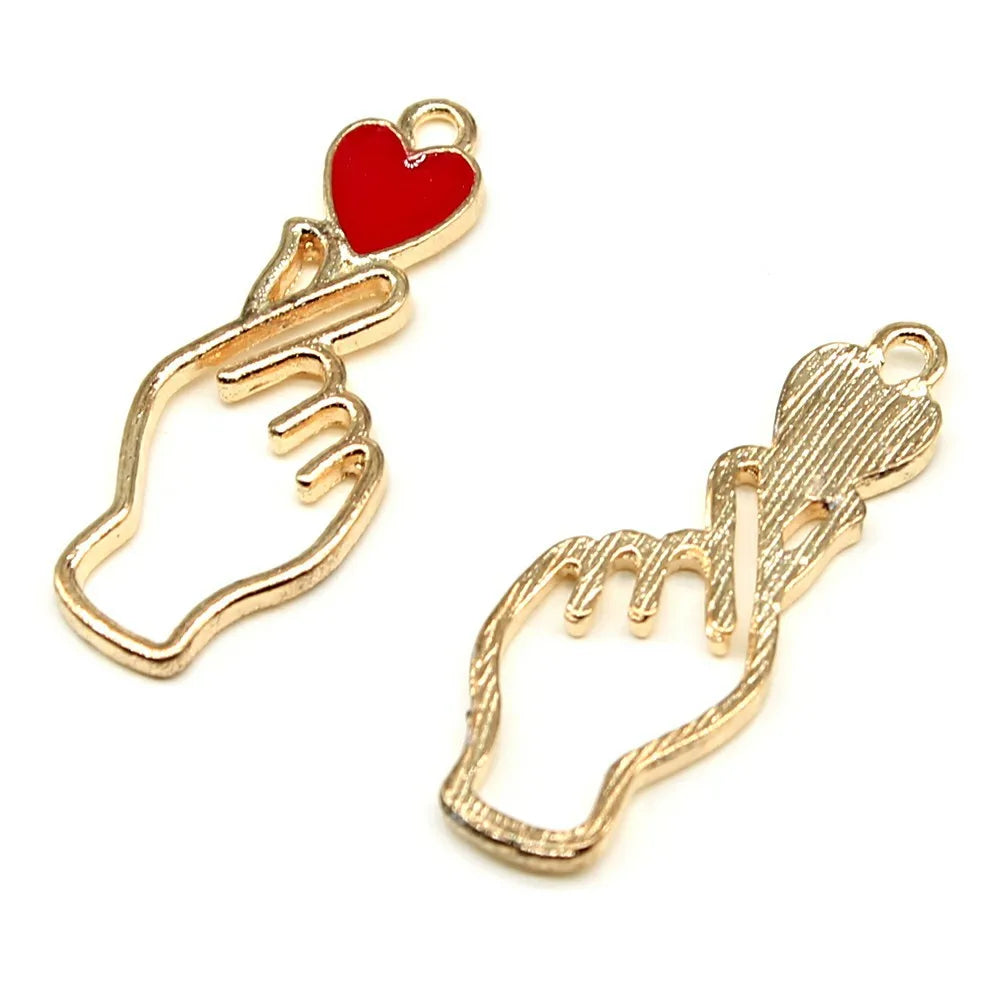 10x28mm 1g KC Gold Zinc Alloy Finger Heart Hand Gesture Charm Pendant for DIY Necklace Making