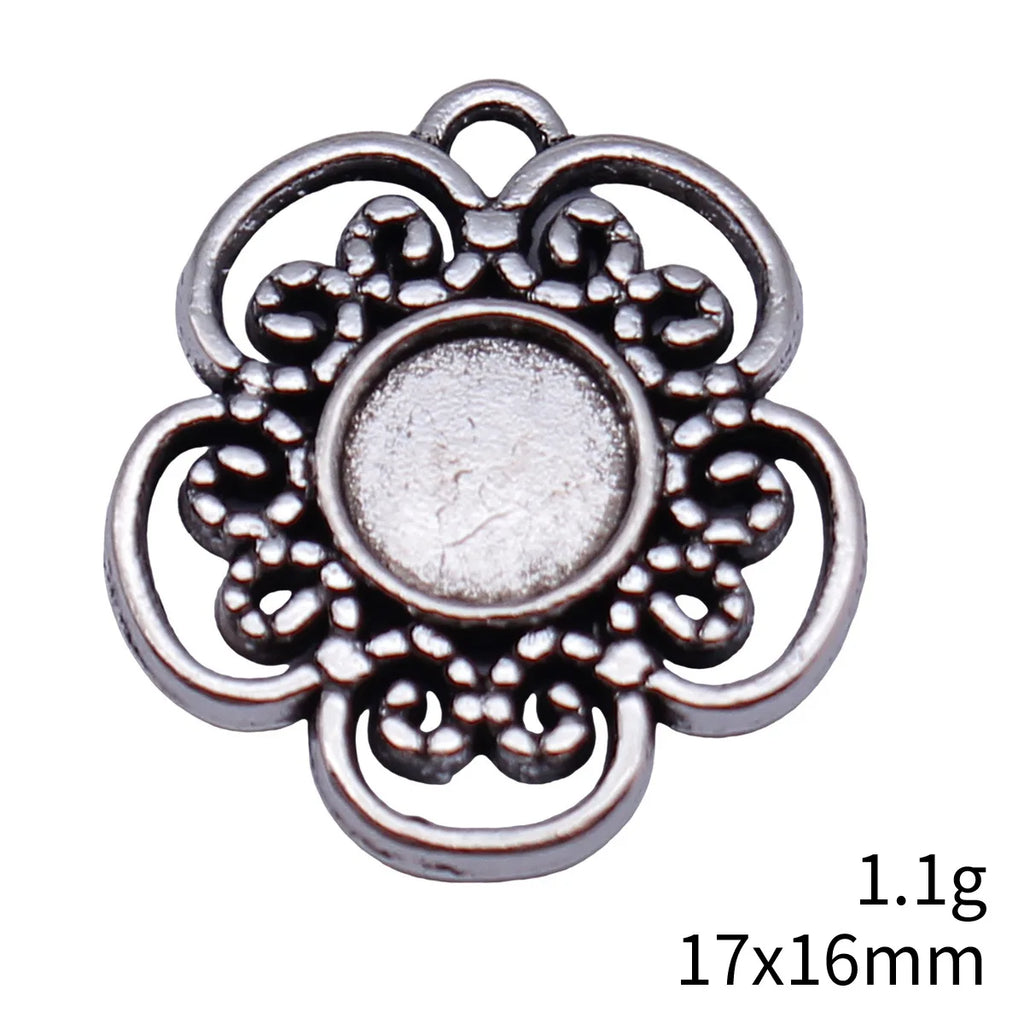 17x16mm 1.1g Antique Silver Zinc Alloy Flower Charm Pendant for DIY Necklace Bracelet Making