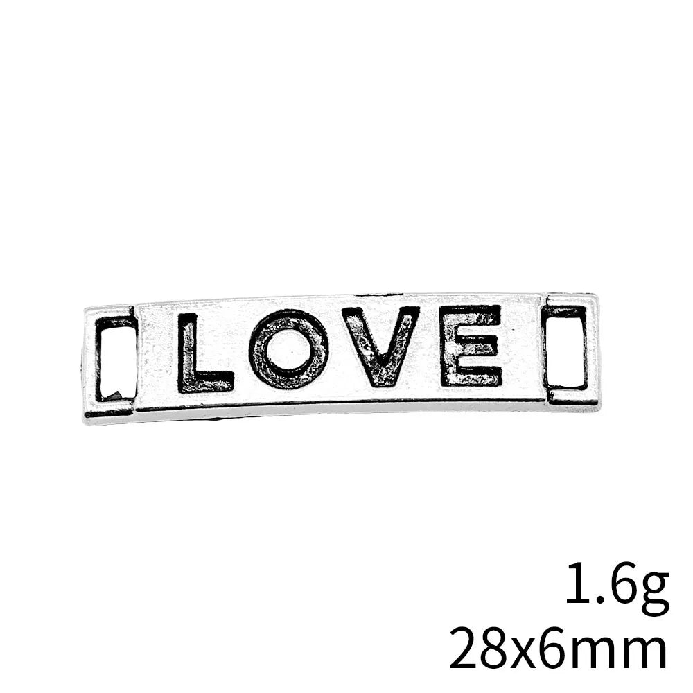 28x6mm 1.6g Antique Silver Zinc Alloy Love Word Connector Charm for Bracelet Necklace Jewelry Making