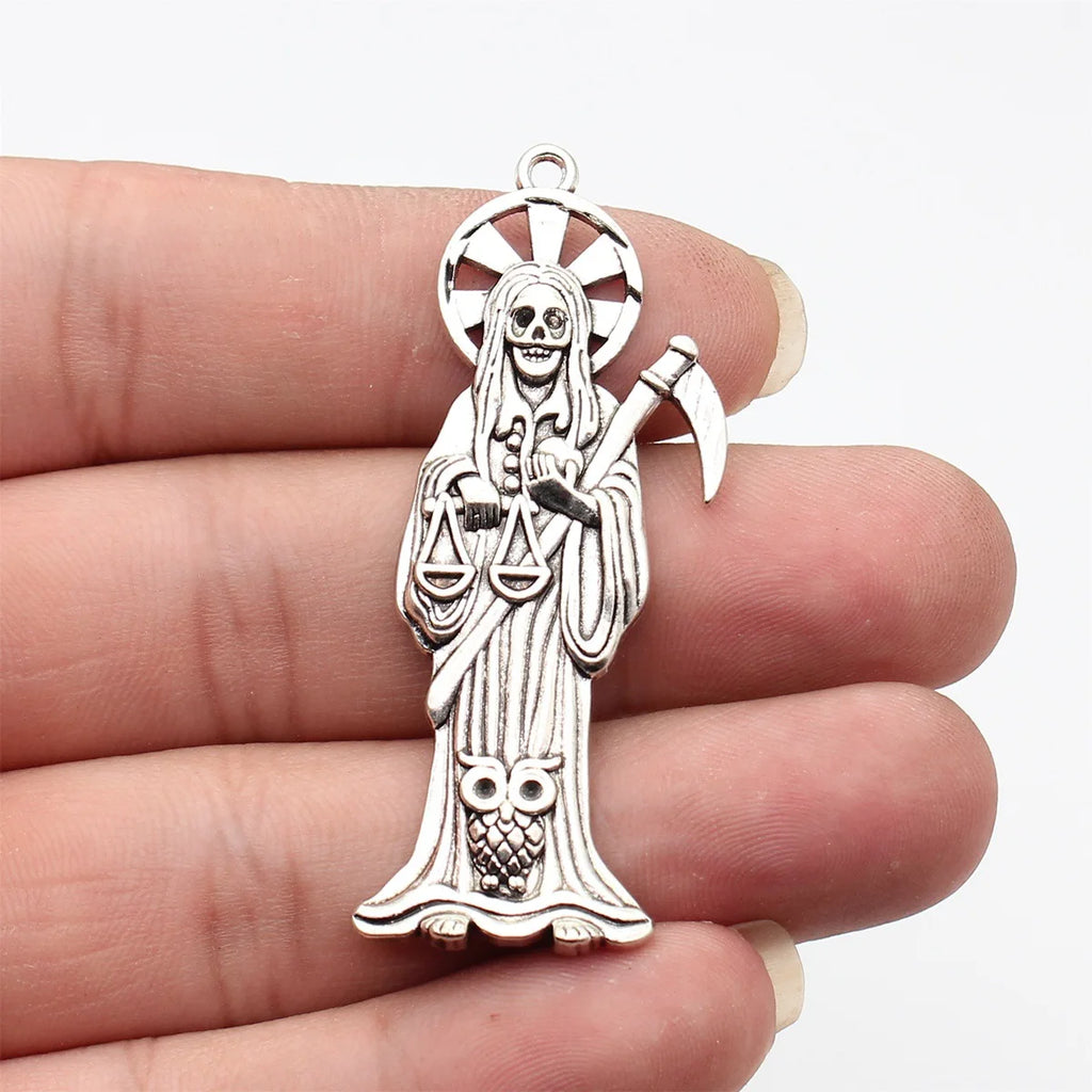 58x22mm 8.3g Antique Silver Zinc Alloy Owl Grim Reaper Cat Charm Pendant for DIY Gothic Jewelry Making