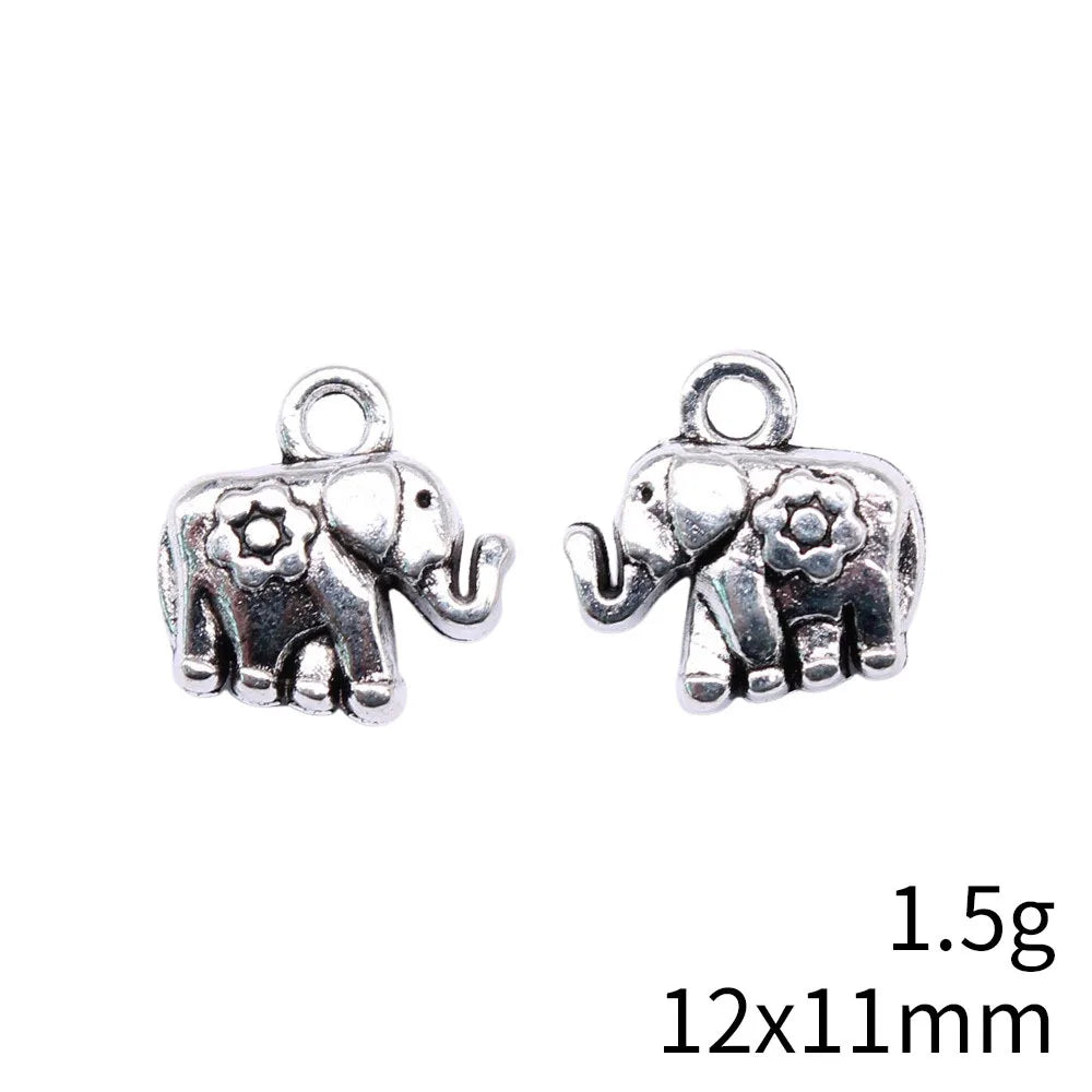 12x11mm 1.5g Antique Silver Zinc Alloy Flower Elephant Charm Pendant for Necklace Bracelet Making