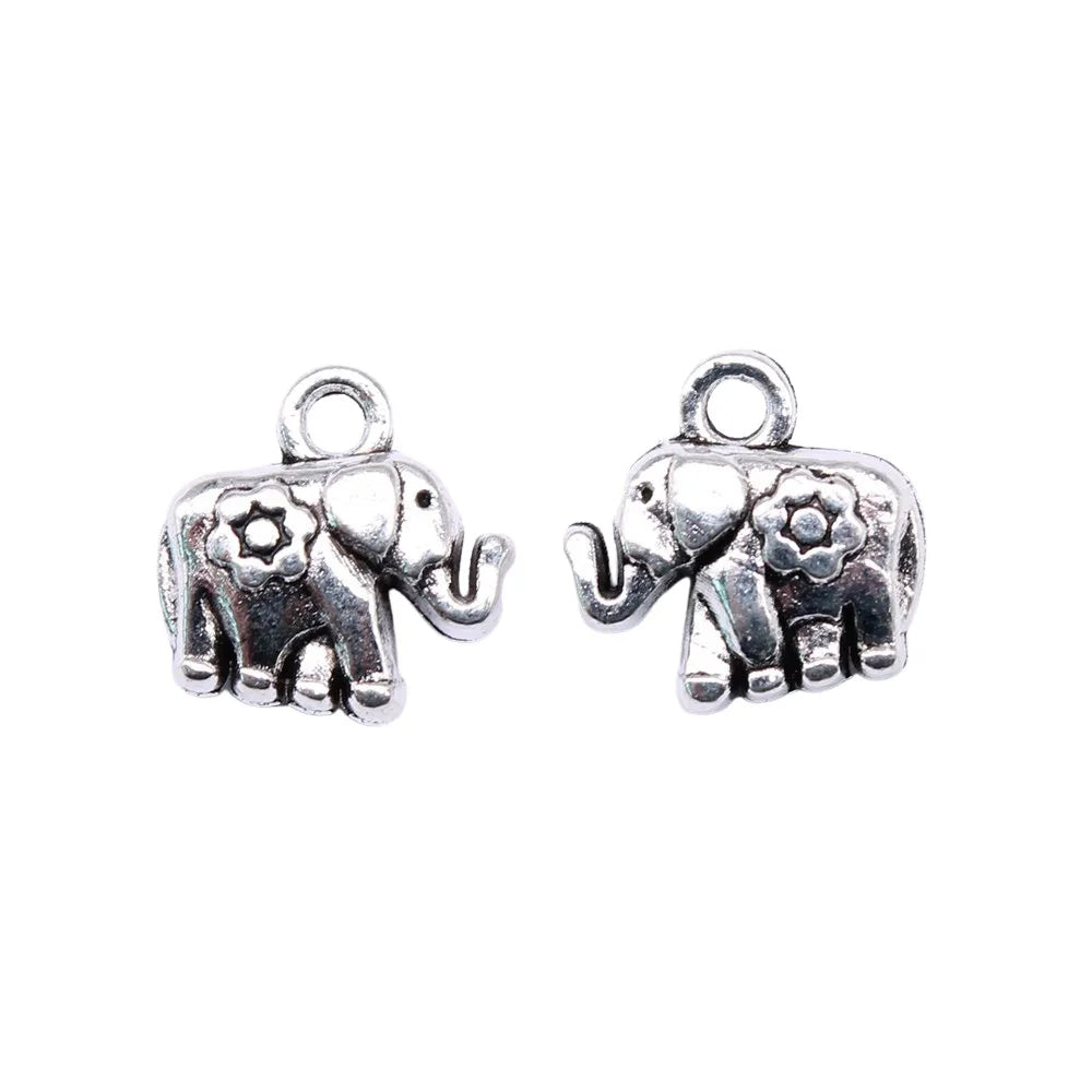 12x11mm 1.5g Antique Silver Zinc Alloy Flower Elephant Charm Pendant for Necklace Bracelet Making