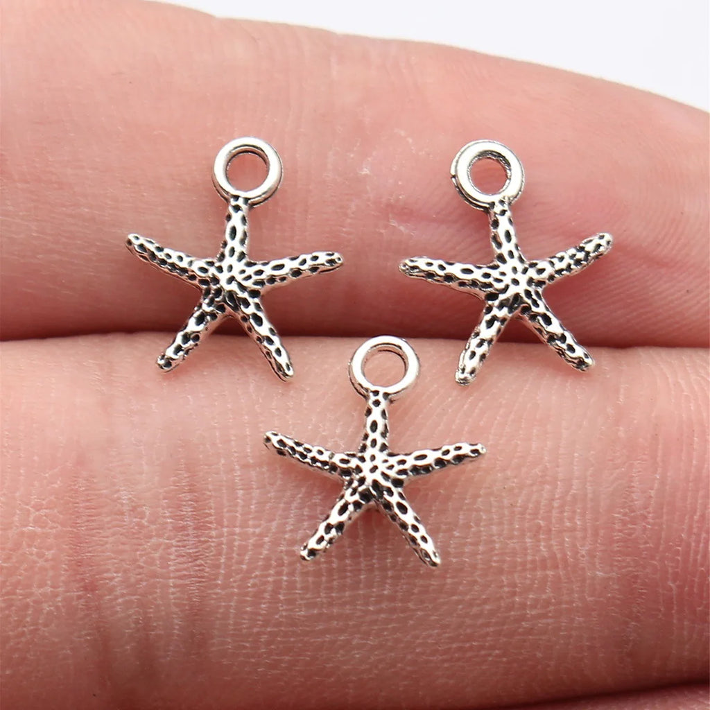 14x12mm 0.41g Antique Silver Zinc Alloy Dotted Starfish Charm Pendant for DIY Beach Jewelry Making