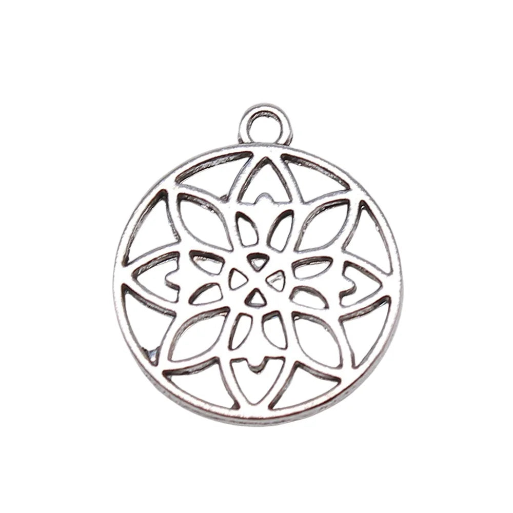 22x20mm 1.7g Antique Silver Zinc Alloy Flower Filigree Charm Pendant for DIY Necklace Jewelry Making