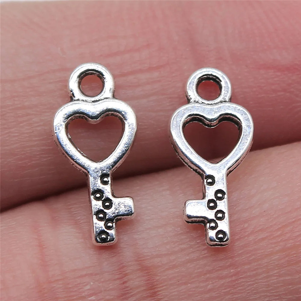 7x15mm 0.3g Antique Silver Zinc Alloy Key Charm Pendant for DIY Necklace Bracelet Jewelry Making