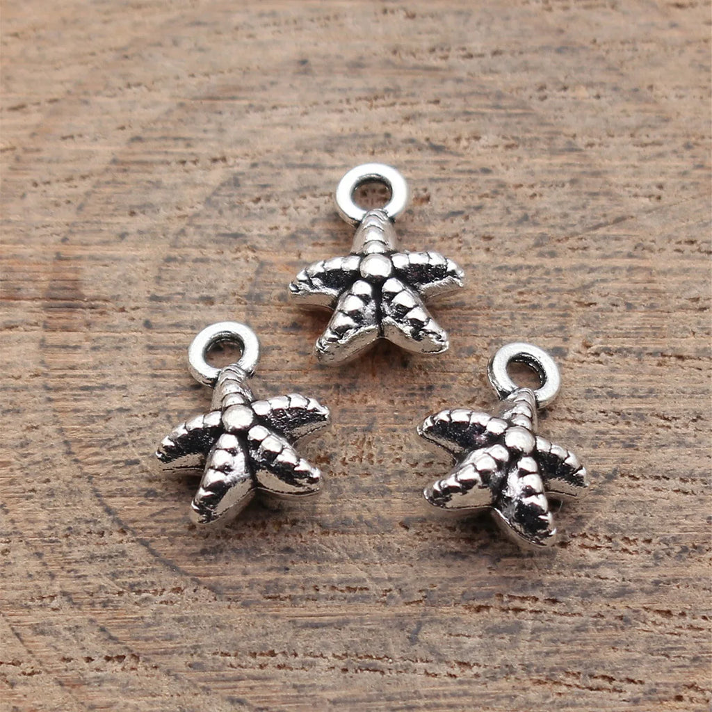 12x9x5mm 0.79g Antique Silver Zinc Alloy Starfish Charm Pendant for Ocean Theme Jewelry Making