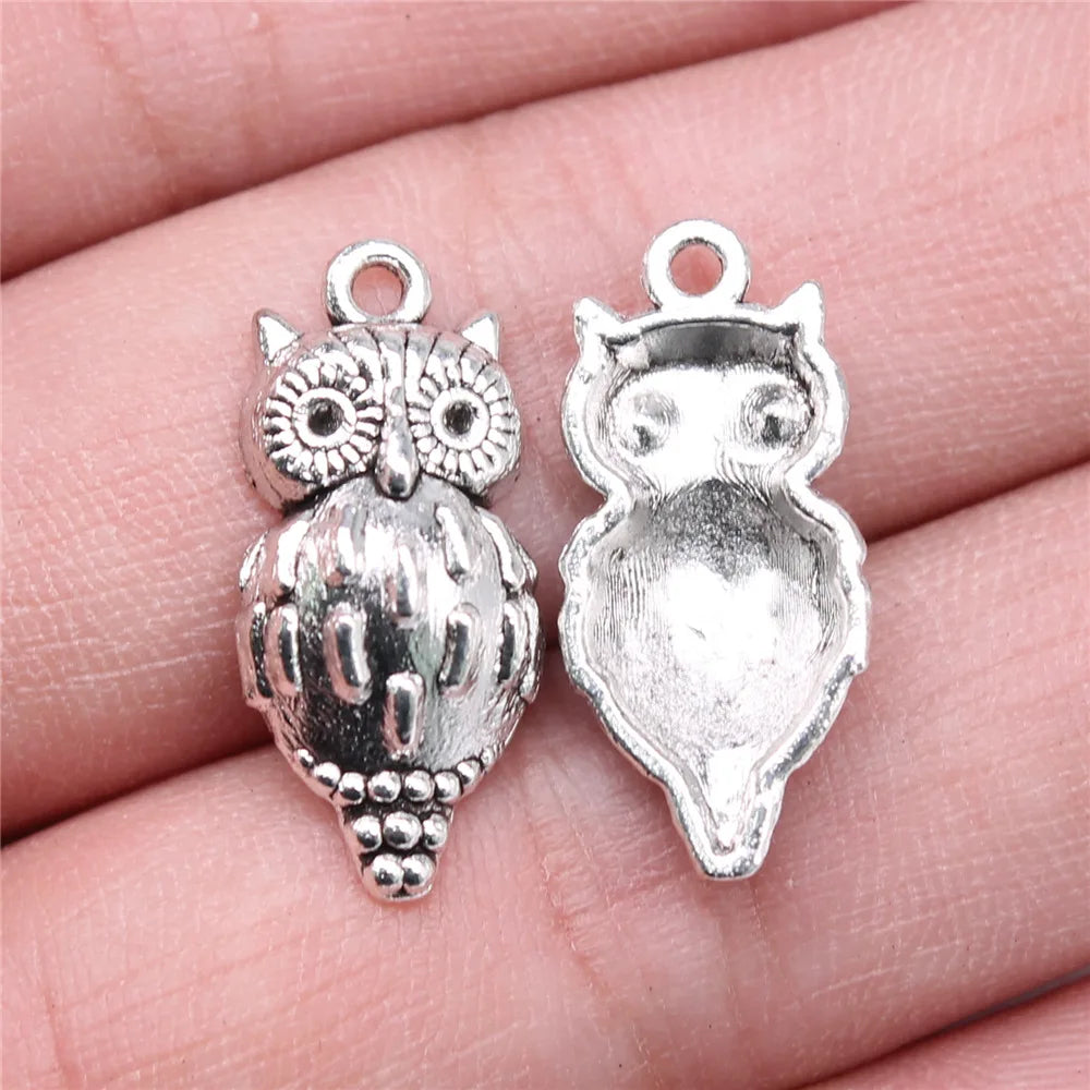 23x11mm 1.6g Antique Silver Zinc Alloy Owl Cat Charm Pendant for DIY Bracelet Necklace Jewelry Making