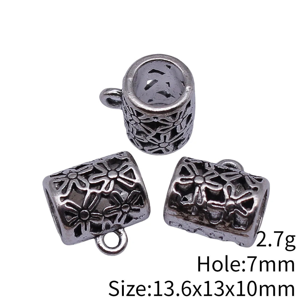 13.6x13x10mm 2.7g Antique Silver Zinc Alloy Hollow Flower Large Hole Three Way Bail Bead for DIY Jewelry