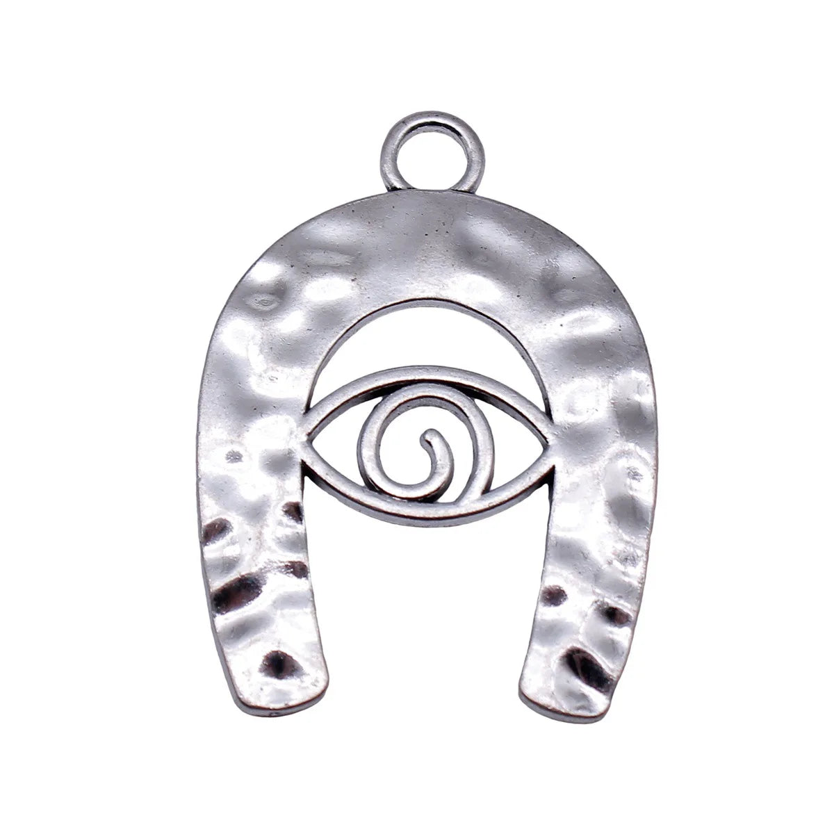 46x34mm 6.7g Antique Silver Zinc Alloy Hollow Eye Hammered Horseshoe Charm Pendant for DIY Jewelry