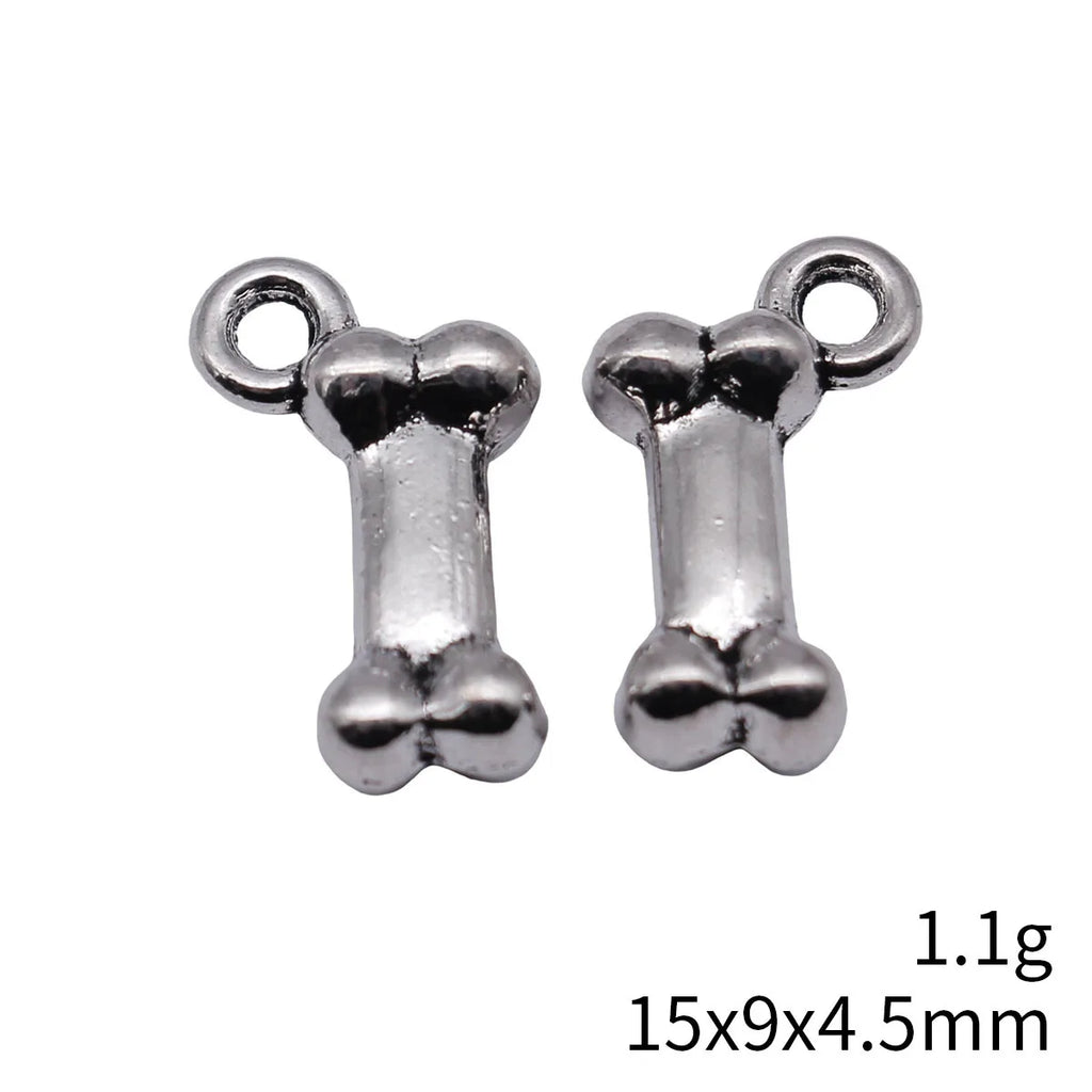 15x9x4.5mm 1.1g Antique Silver Zinc Alloy Bone Charm Pendant for DIY Pet Theme Jewelry Making