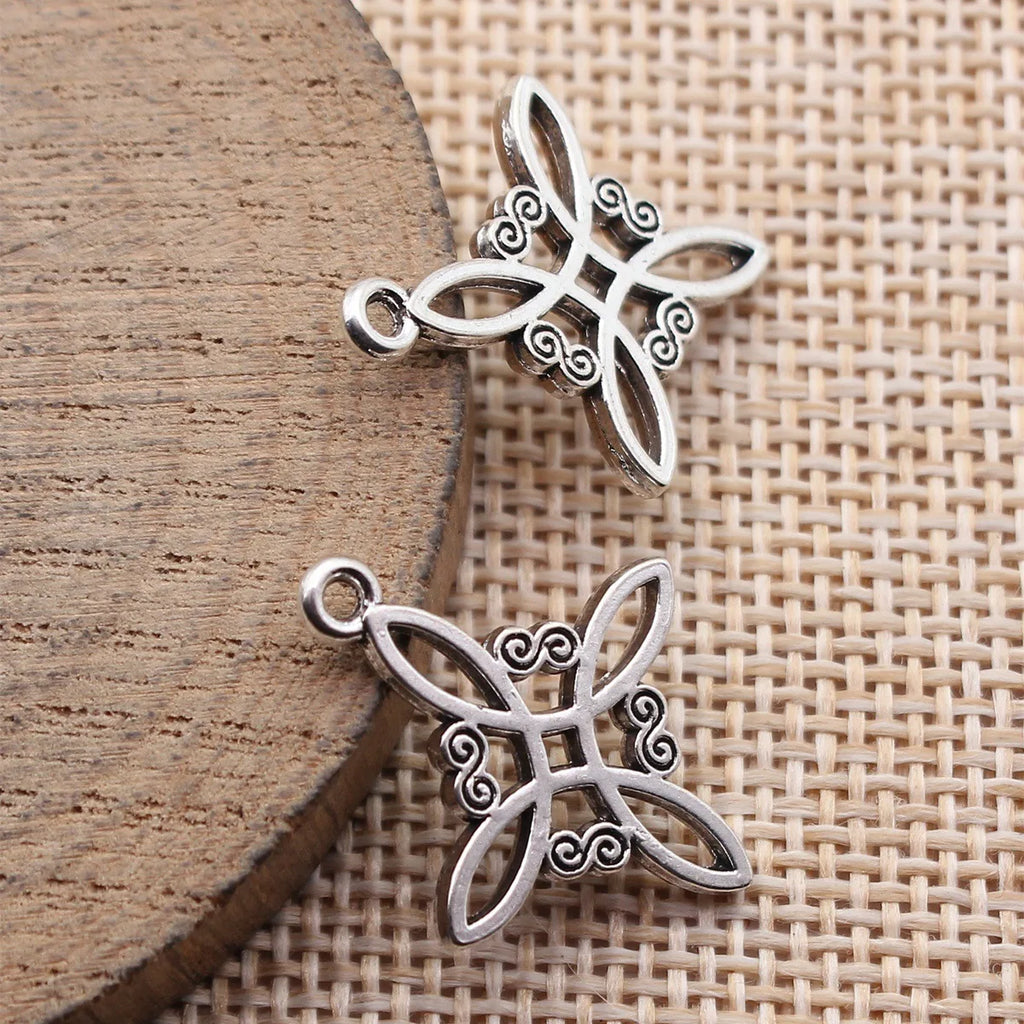 25x20mm 1.2g Antique Silver Zinc Alloy Hollow Cross Star Pattern Celtic Knot Charm Pendant for DIY Jewelry