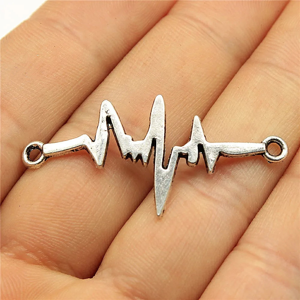 44x20mm 1.8g Multicolor Zinc Alloy Heartbeat ECG Connector Charm for DIY Bracelet Jewelry Making
