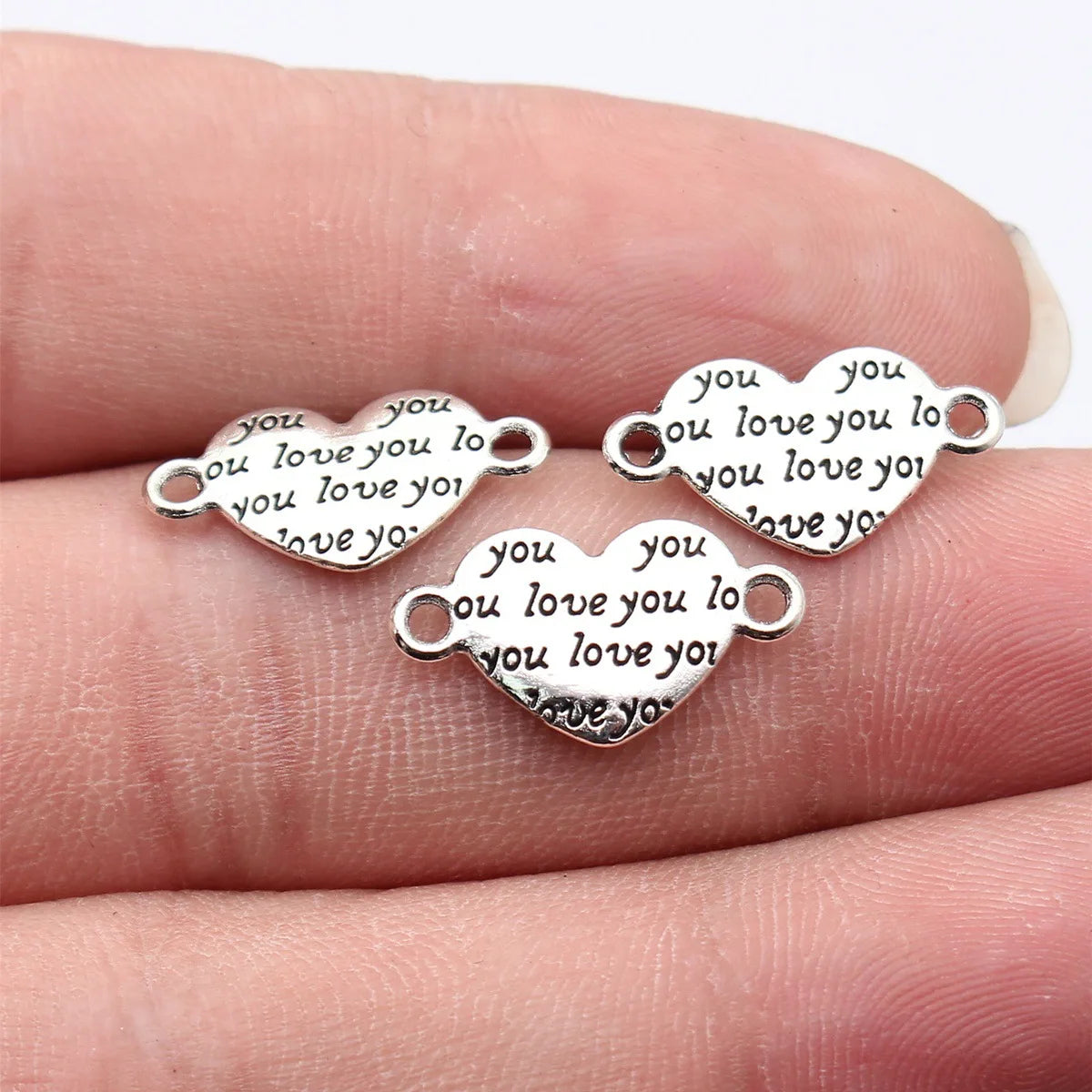 19x10mm 0.81g Antique Silver Tone Zinc Alloy LOVE YOU Heart Connector Charm for DIY Bracelet Necklace