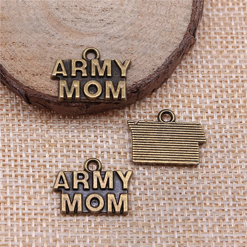 19x14mm 1.7g Antique Bronze Zinc Alloy ARMY MOM Tag Charm Pendant for DIY Jewelry Making