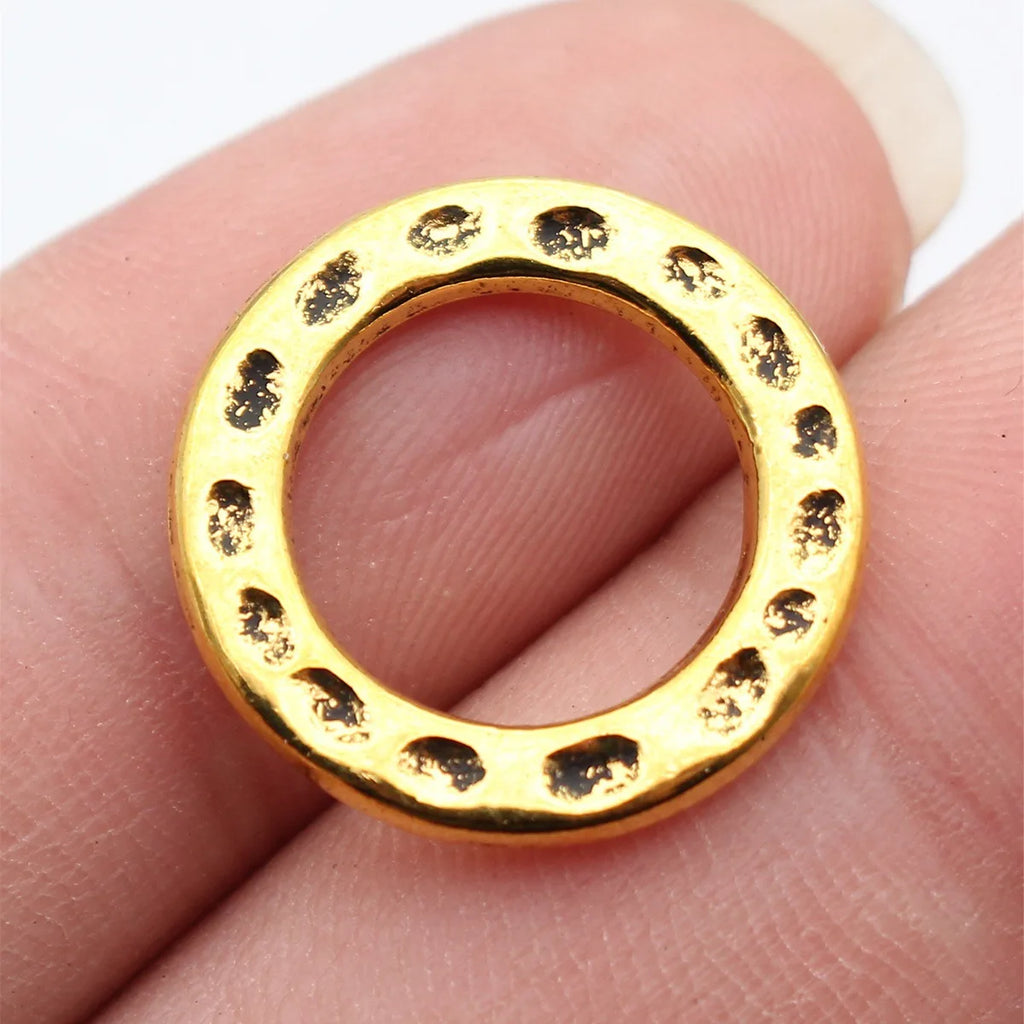 19x19mm 1.9g Antique Gold Tone Zinc Alloy Hammered Round Ring Connector Charm for DIY Jewelry Making